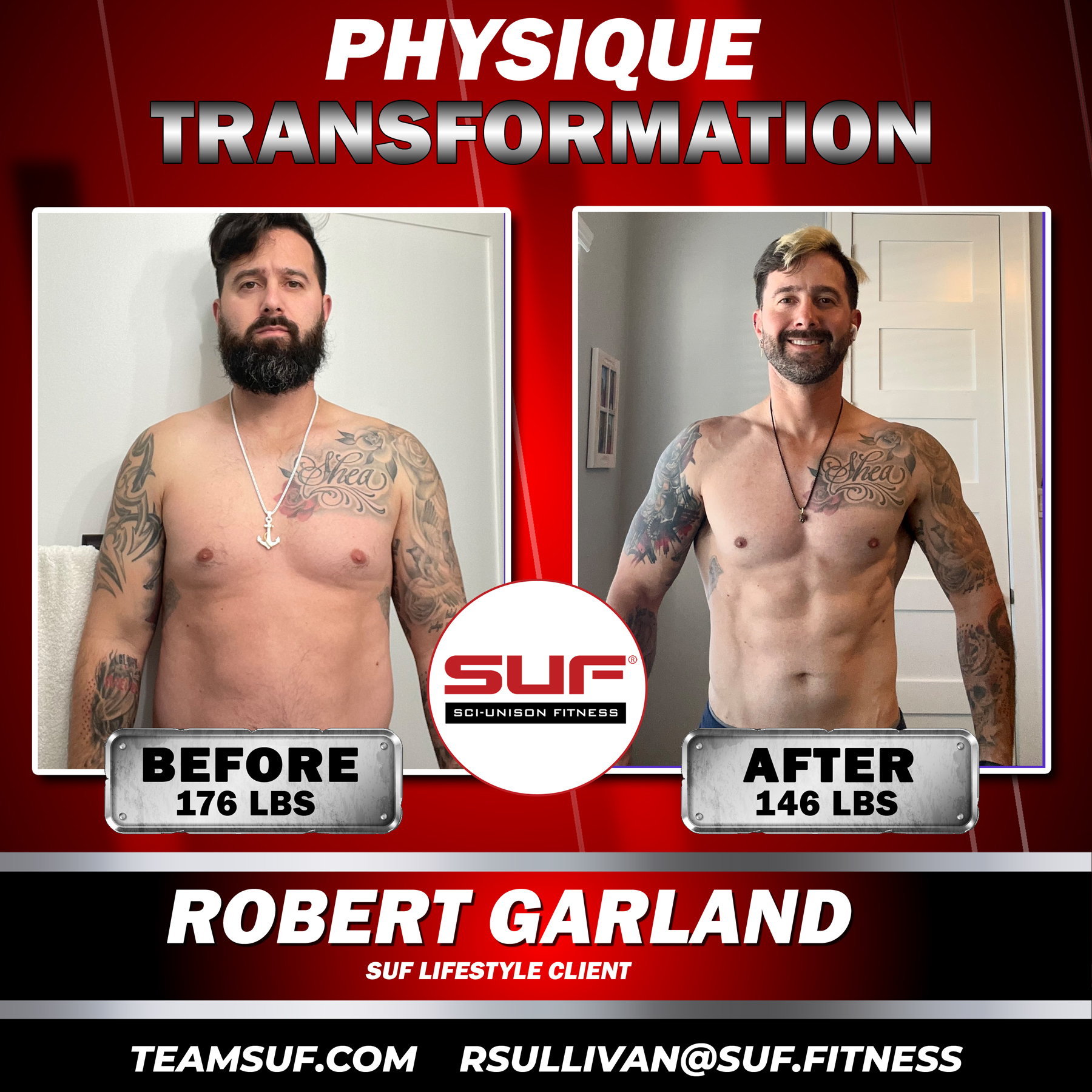 Team SUF Physique weight loss transformation natural bodybuilding.