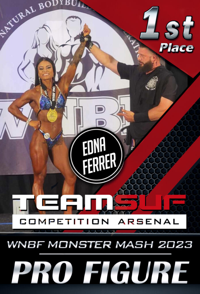Edna Ferrer with her Natural Bodybuilding Coach Ryan Sullivan. She won her WNBF Pro Figure class at the 2023 WNBF Monster Mash
