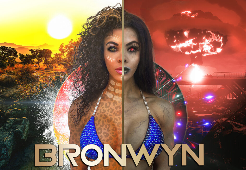 Graphic representing Bronwyn's dual nature: one side with cultural roots, the other as a 'Weapon of Mass Destruction' for Team SUF's competition arsenal.